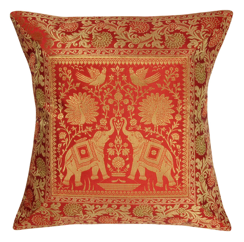 Home Decorative Christmas Decor Gifts Silk Brocade Cushion Cover 16 x 16 Inches
