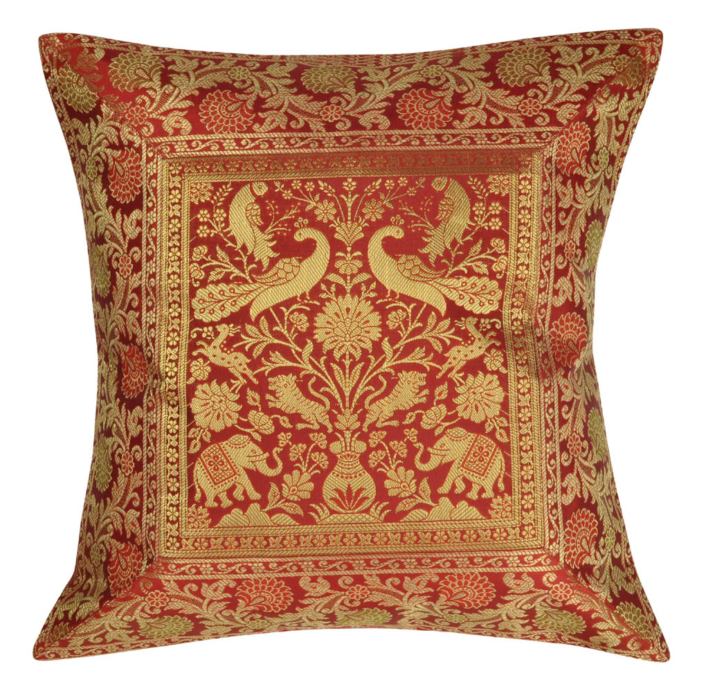 Home Furnishing Christmas Decoration Gift Silk Brocade Cushion Cover 16 x 16 Inches